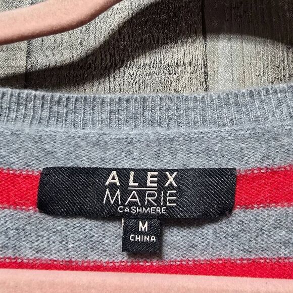 Alex Marie Red and Grey Stripe Cashmere Sweater - Picture 3 of 4